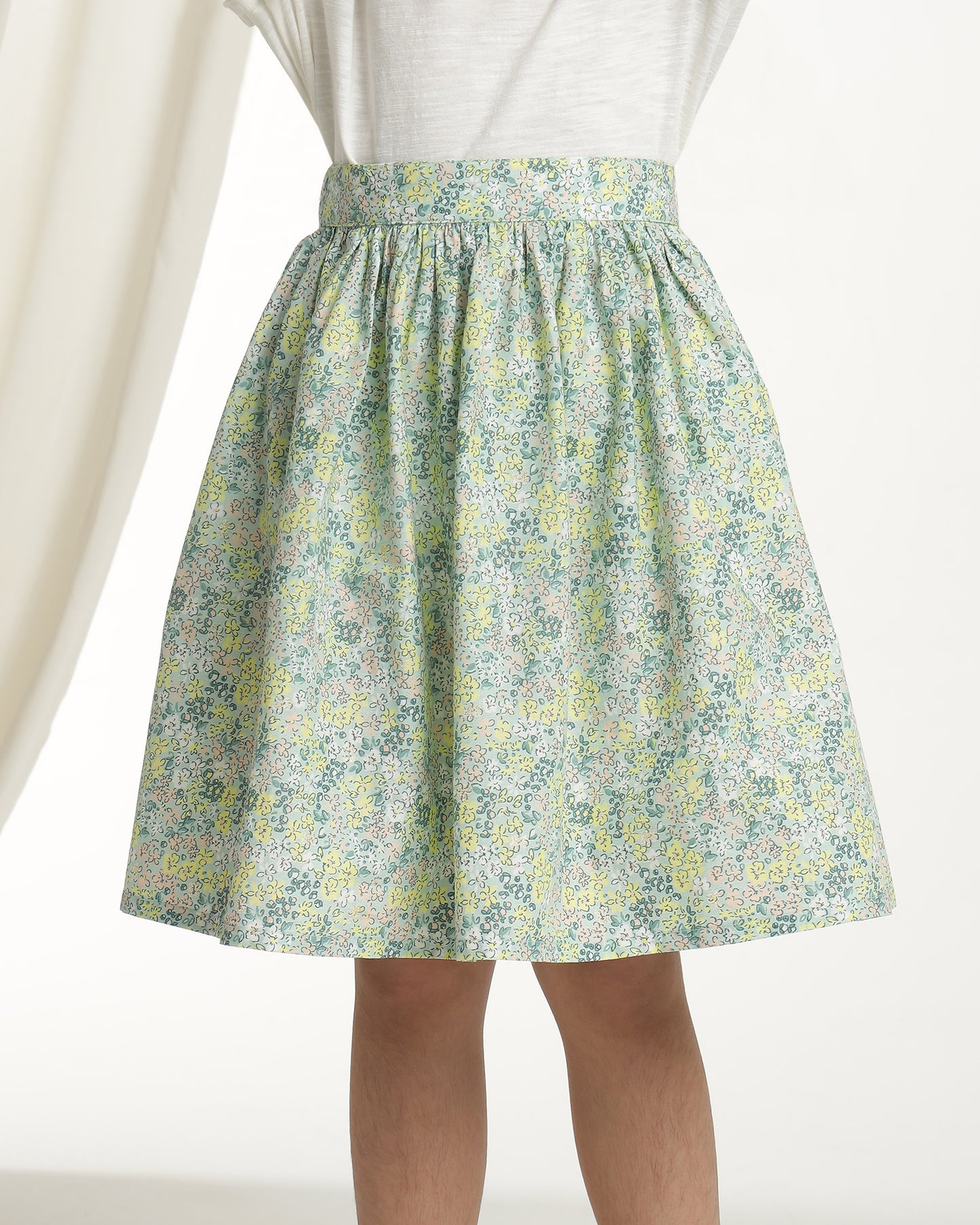 Girls Pastel Floral Printed Flared Mini Skirt
