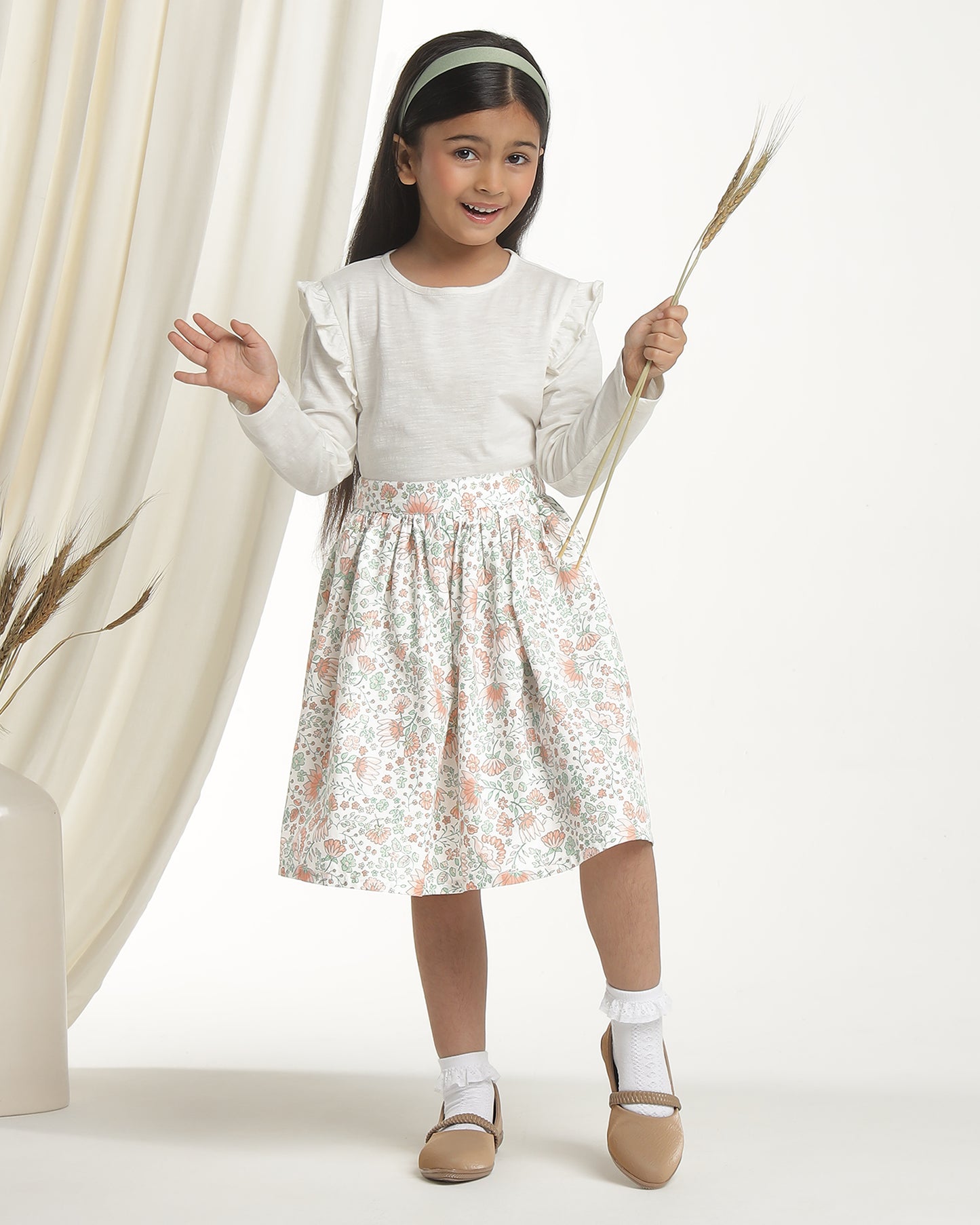 Girls Pastel Printed Flare Skirt