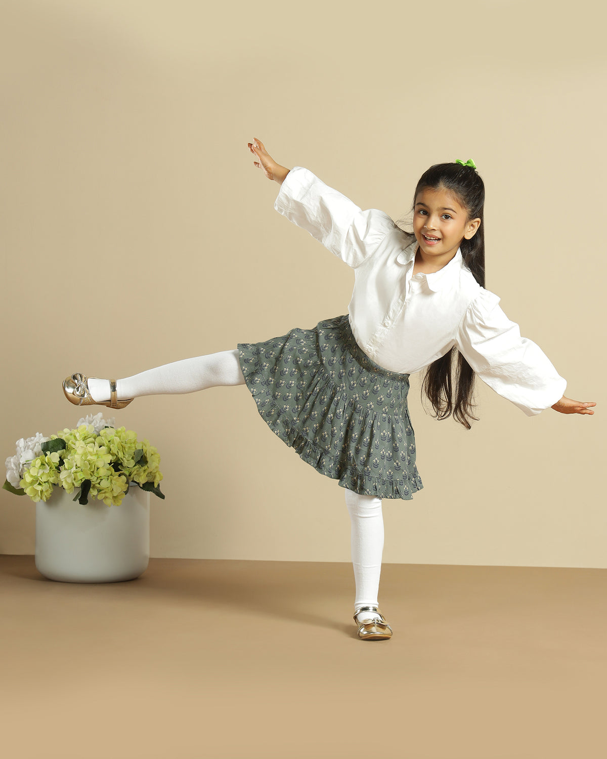 Girls Floral Printed Tiered Ruffle Mini Skirt