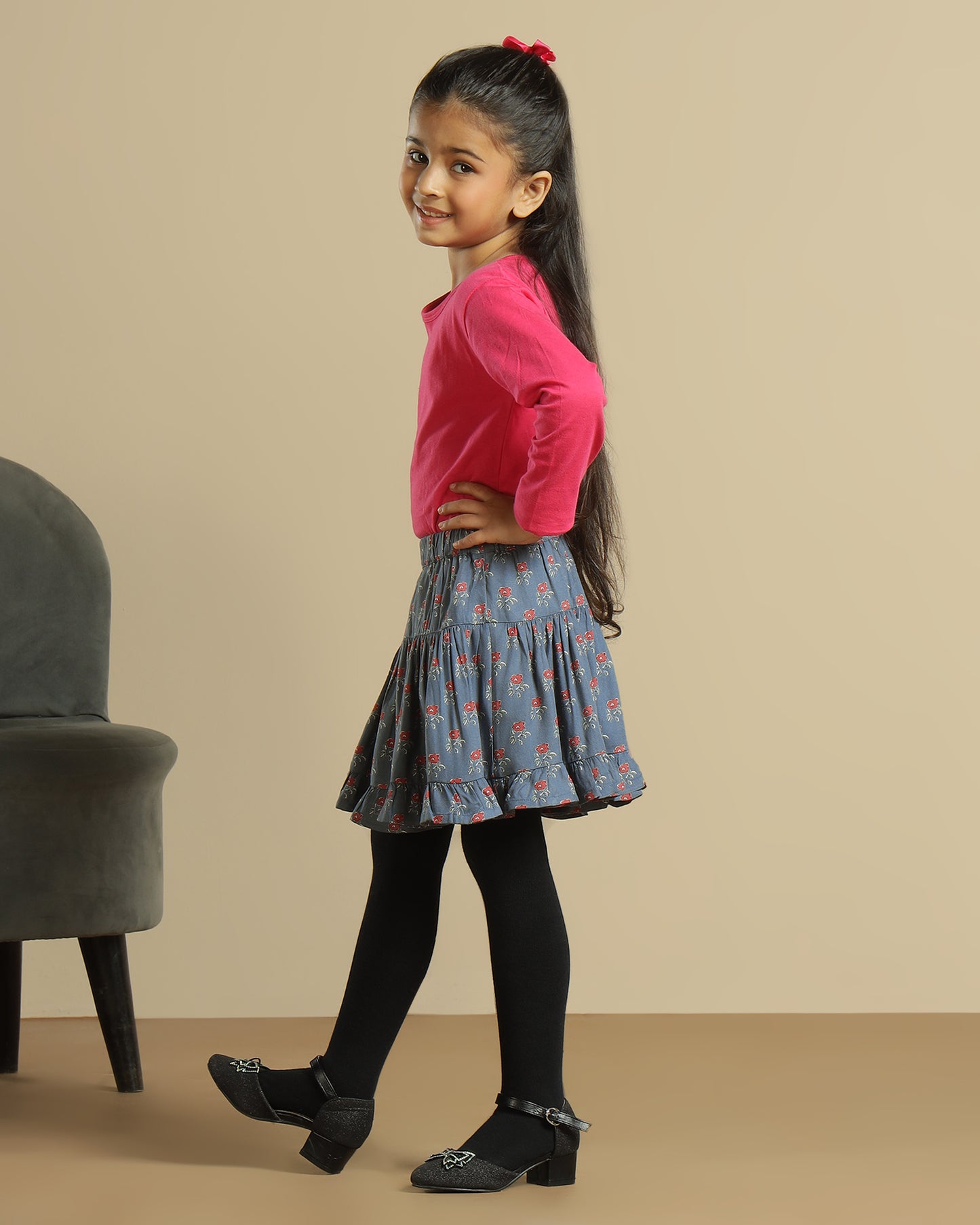 Girls Floral Printed Flared Mini Skirt