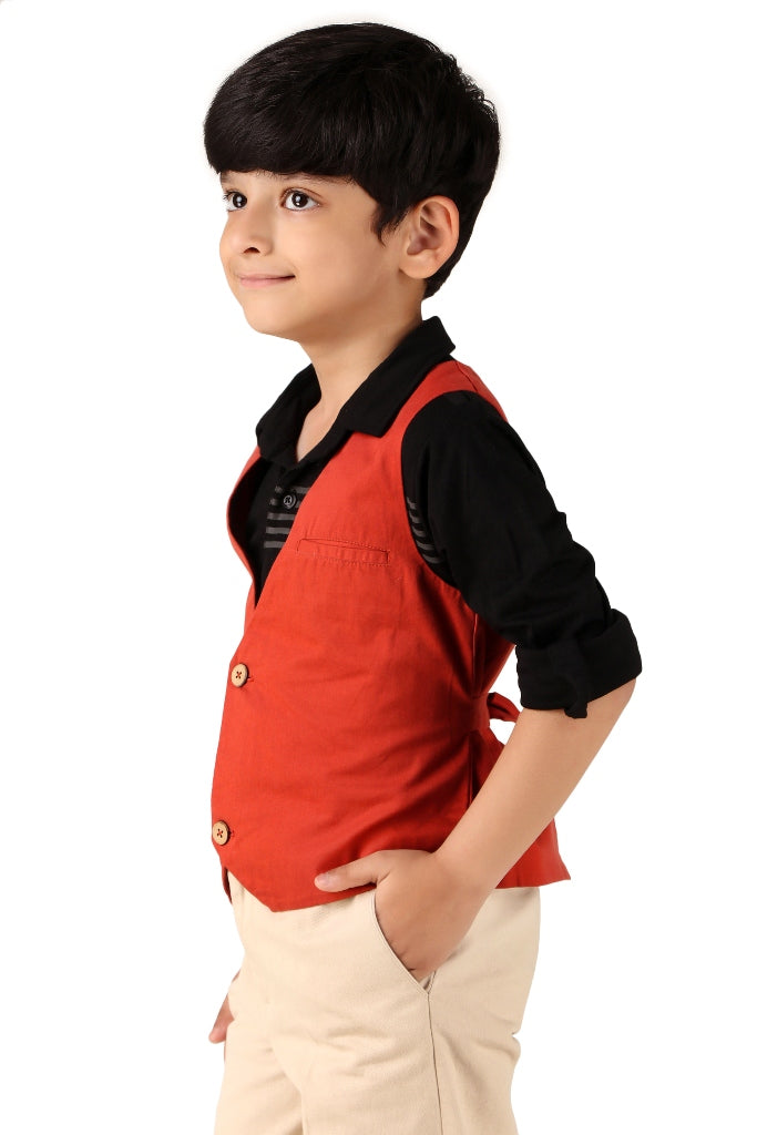 Boys Red Solid Waistcoat