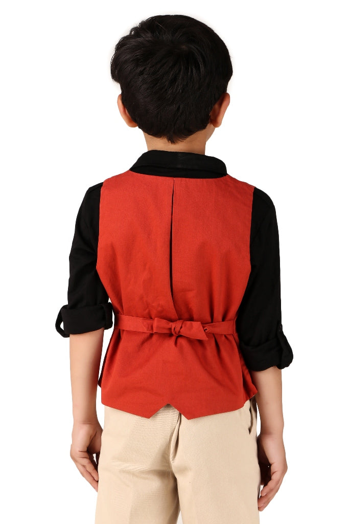 Boys Solid Red Casual Waistcoat
