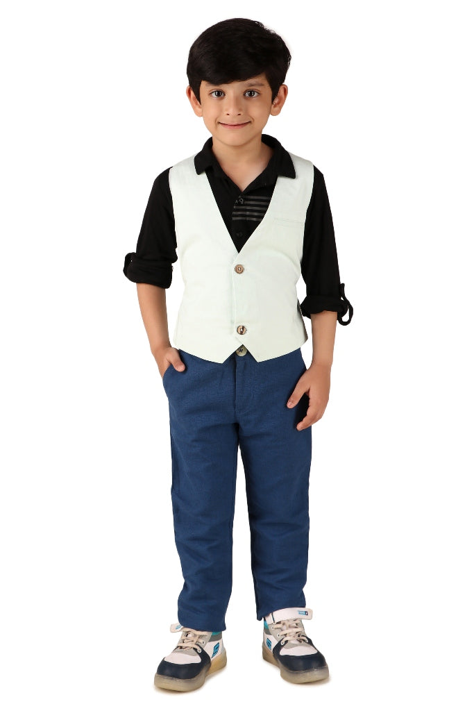 Boys Solid White Casual Waistcoat