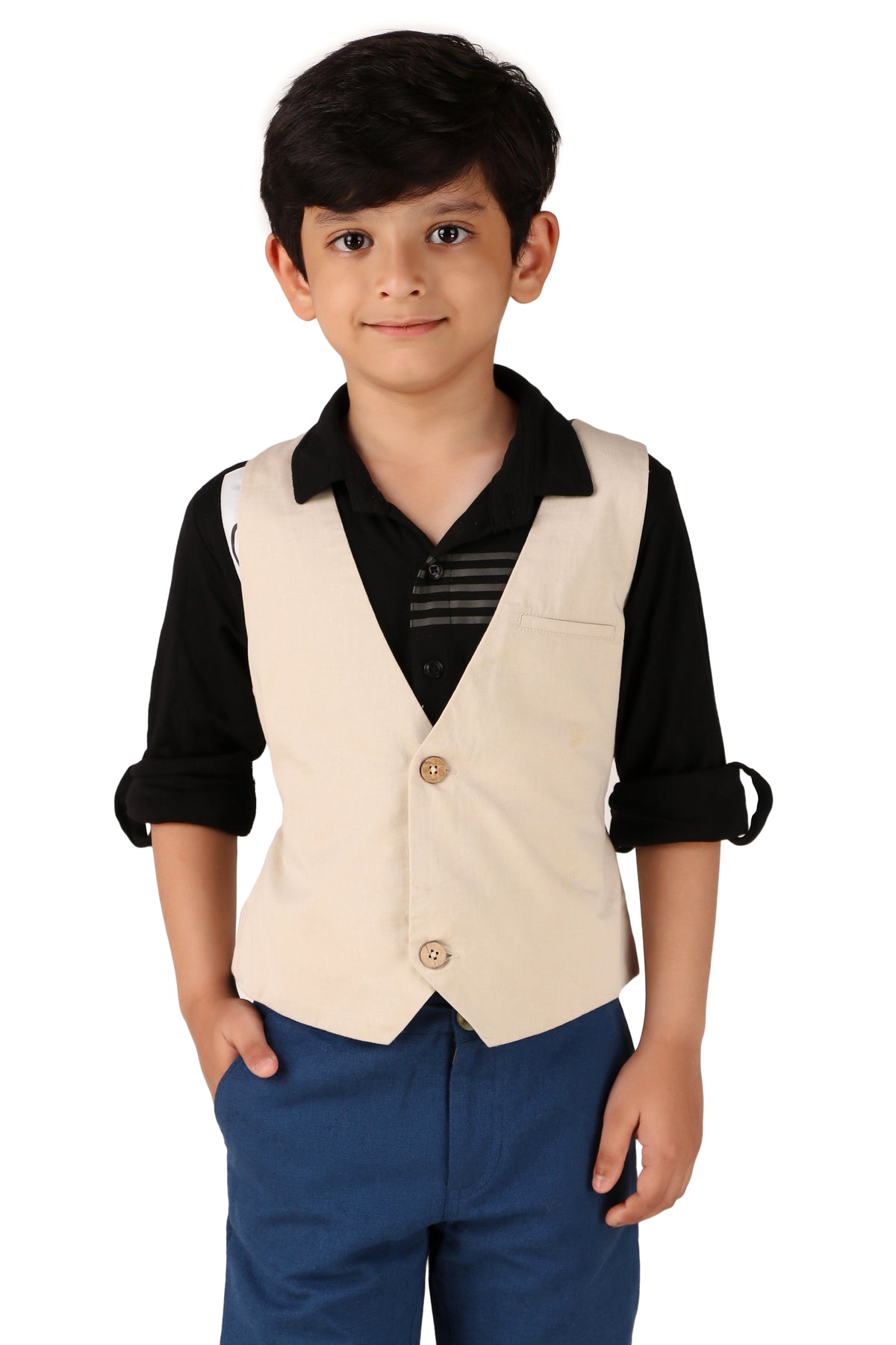 Boys Beige Casual Cotton Blend Jacket