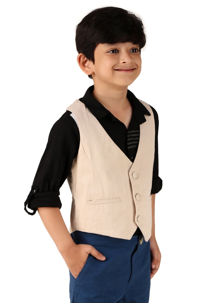 Boys Cream Casual Cotton Blend Jacket