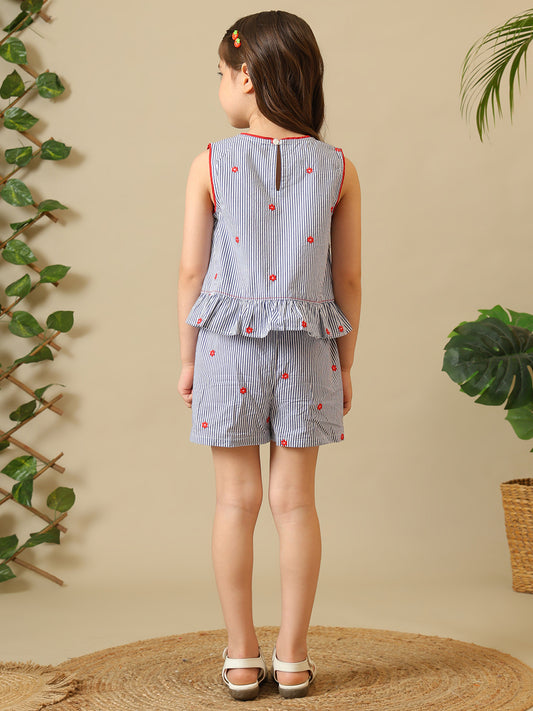 Girls Striped Embroidered Co-Ord Set