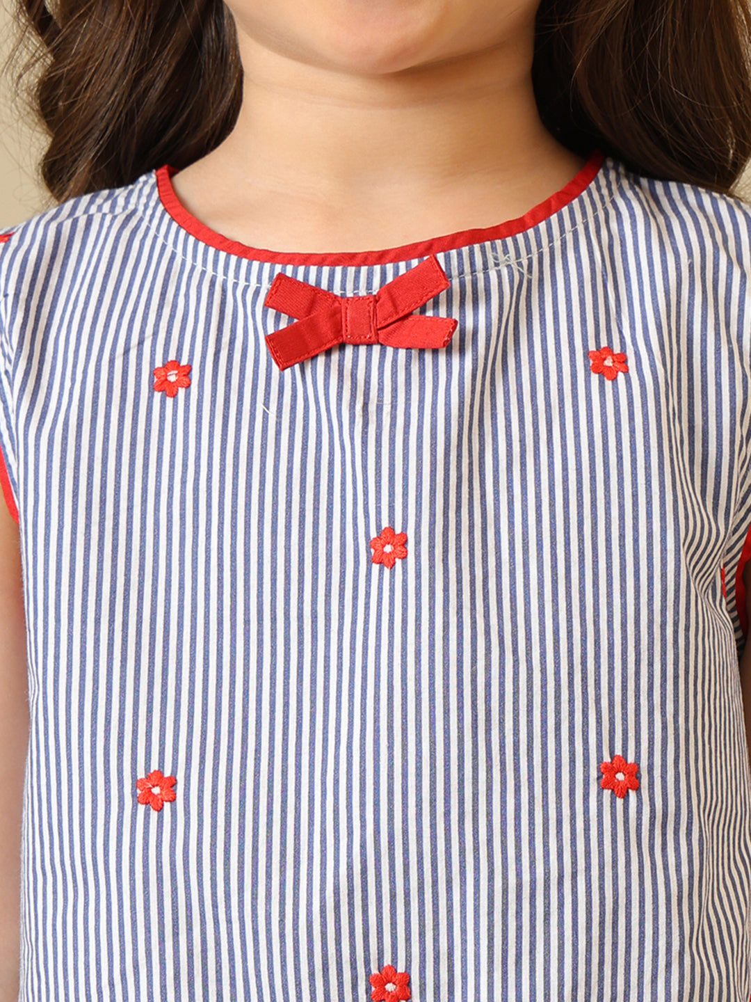 Girls Striped Embroidered Co-Ord Set