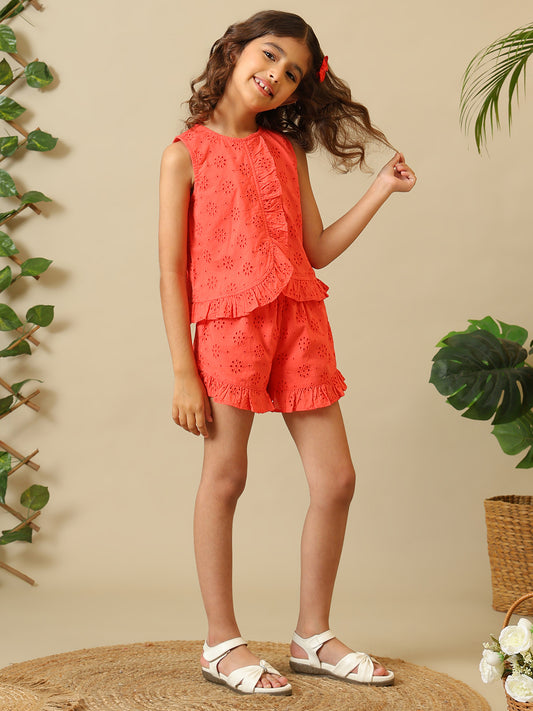 Girls Schiffli Embroidered Co-Ord Set