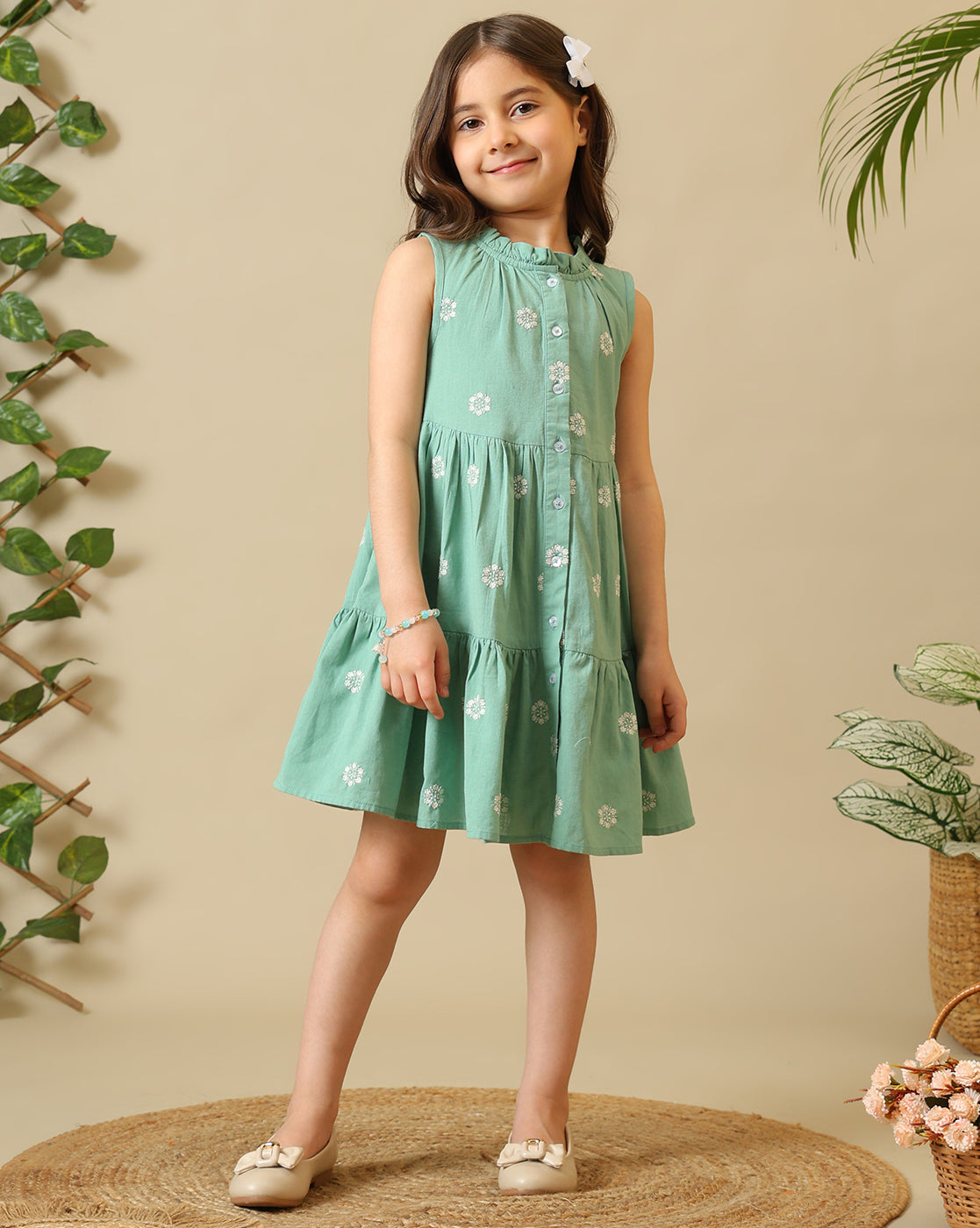 Girls Printed Tiered Dress