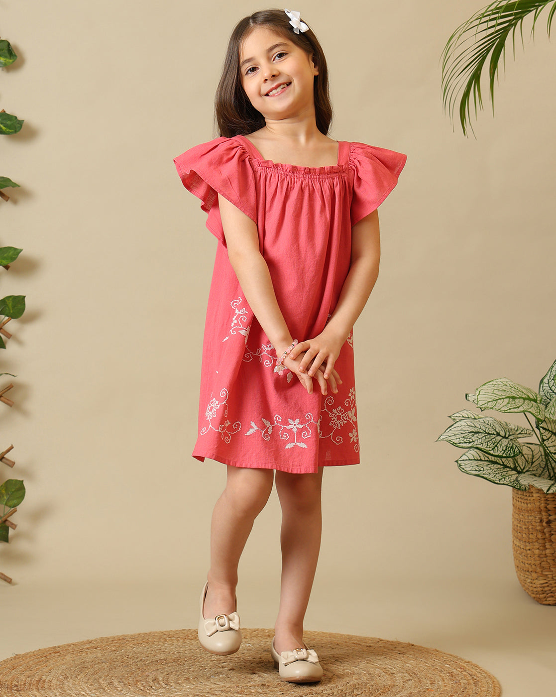 Girls Pink Embroidered Dress