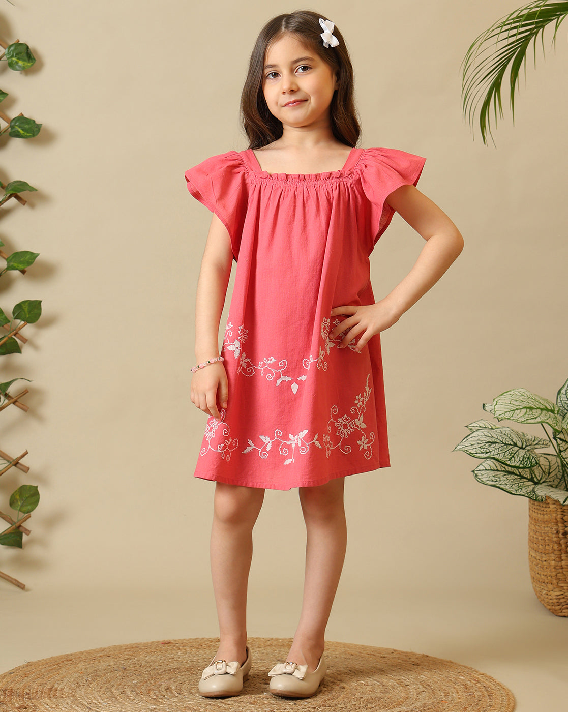 Girls Pink Embroidered Dress