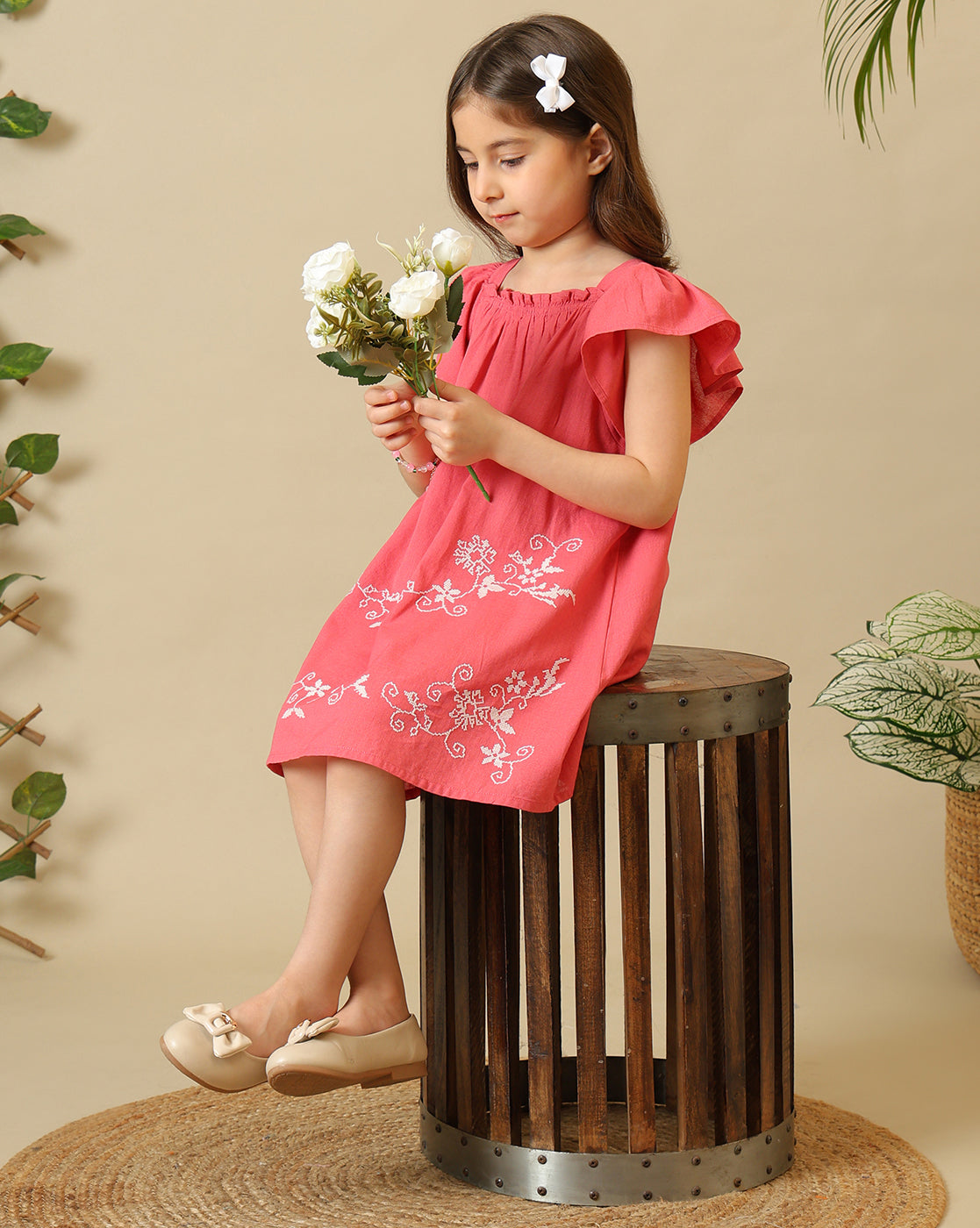 Girls Pink Embroidered Dress