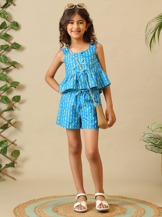 Girls Printed Peplum Co-Ord Set