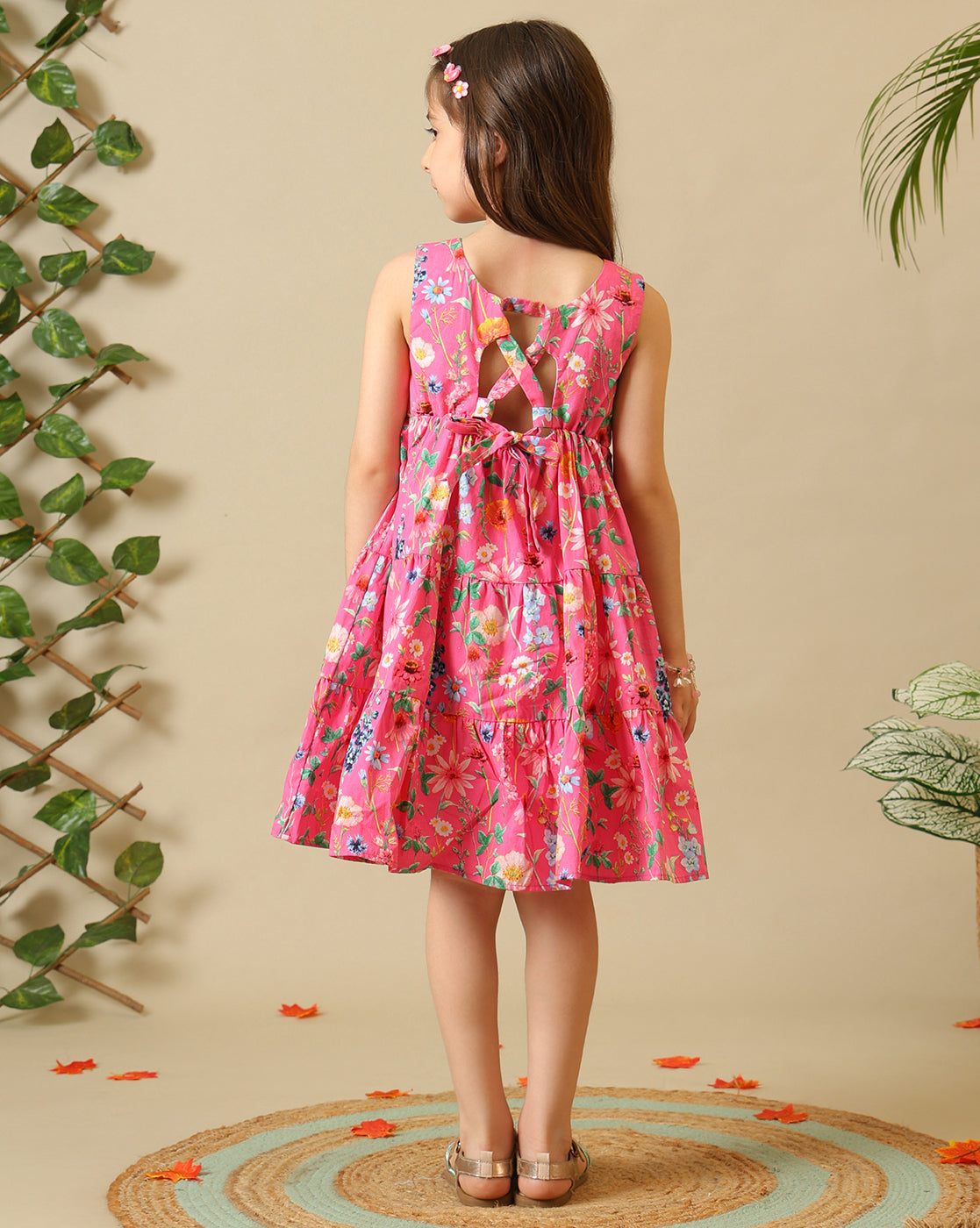 Girls Floral Printed Tiered Dress