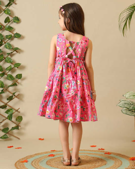 Girls Floral Printed Tiered Dress