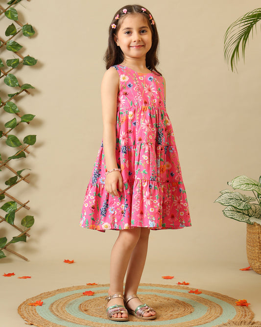 Girls Floral Printed Tiered Dress