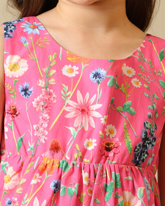 Girls Floral Printed Tiered Dress