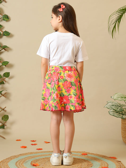 Girls Multicolor Floral Cotton Dobby Skirt