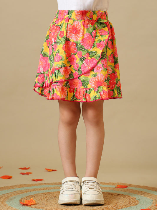 Girls Multicolor Floral Cotton Dobby Skirt