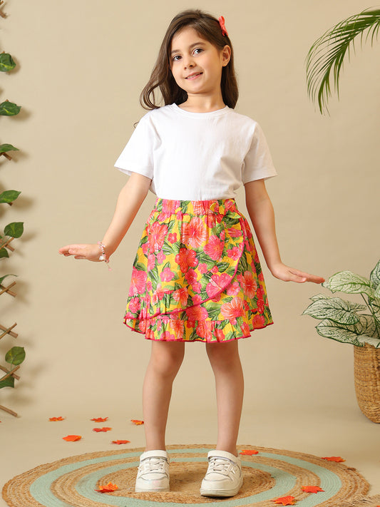 Girls Multicolor Floral Cotton Dobby Skirt