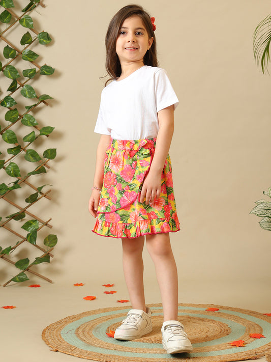 Girls Multicolor Floral Cotton Dobby Skirt