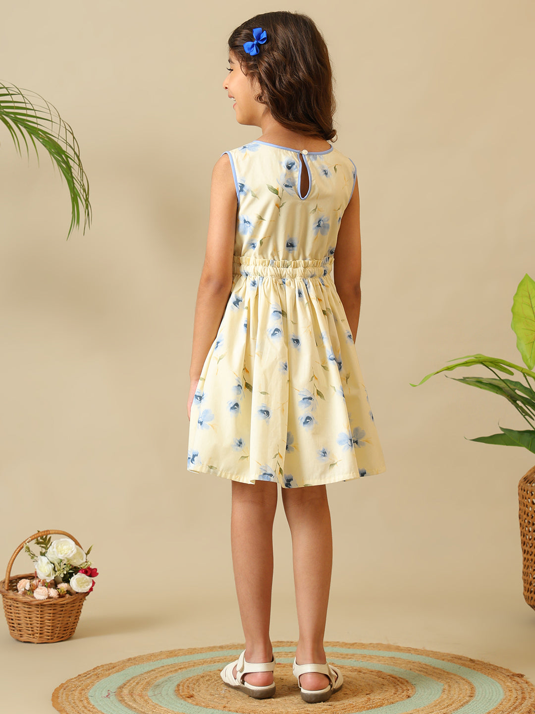 Girls Floral Printed Fit and Flare Dress