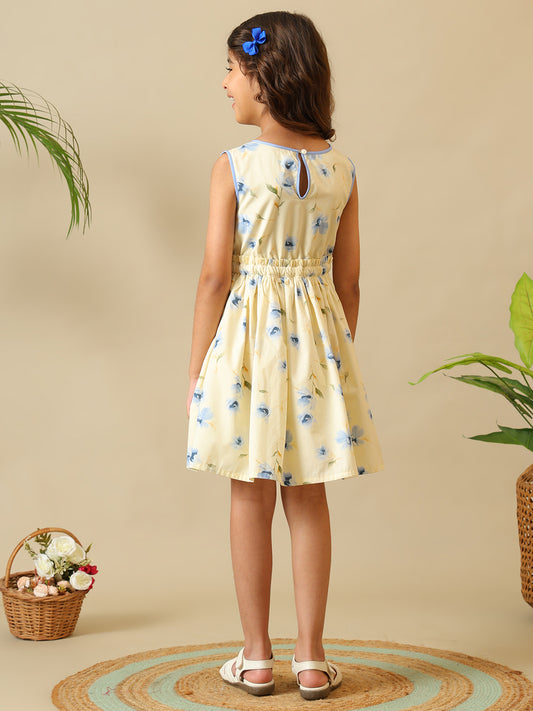 Girls Floral Printed Fit and Flare Dress