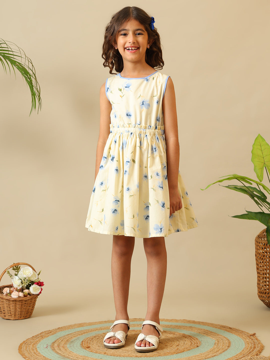 Girls Floral Printed Fit and Flare Dress