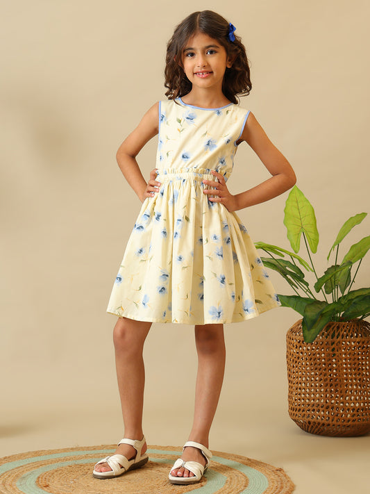 Girls Floral Printed Fit and Flare Dress