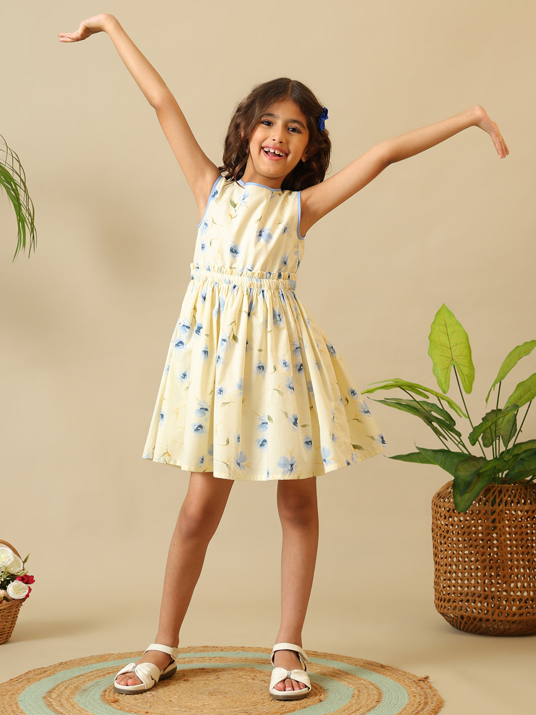 Girls Floral Printed Fit and Flare Dress