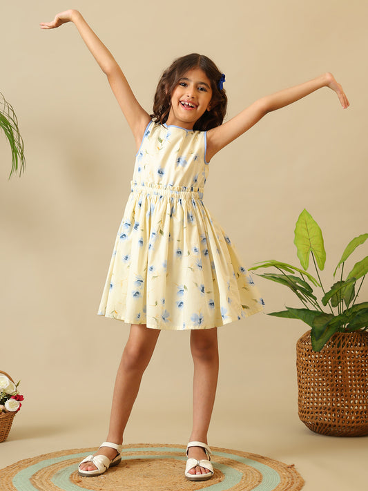 Girls Floral Printed Fit and Flare Dress