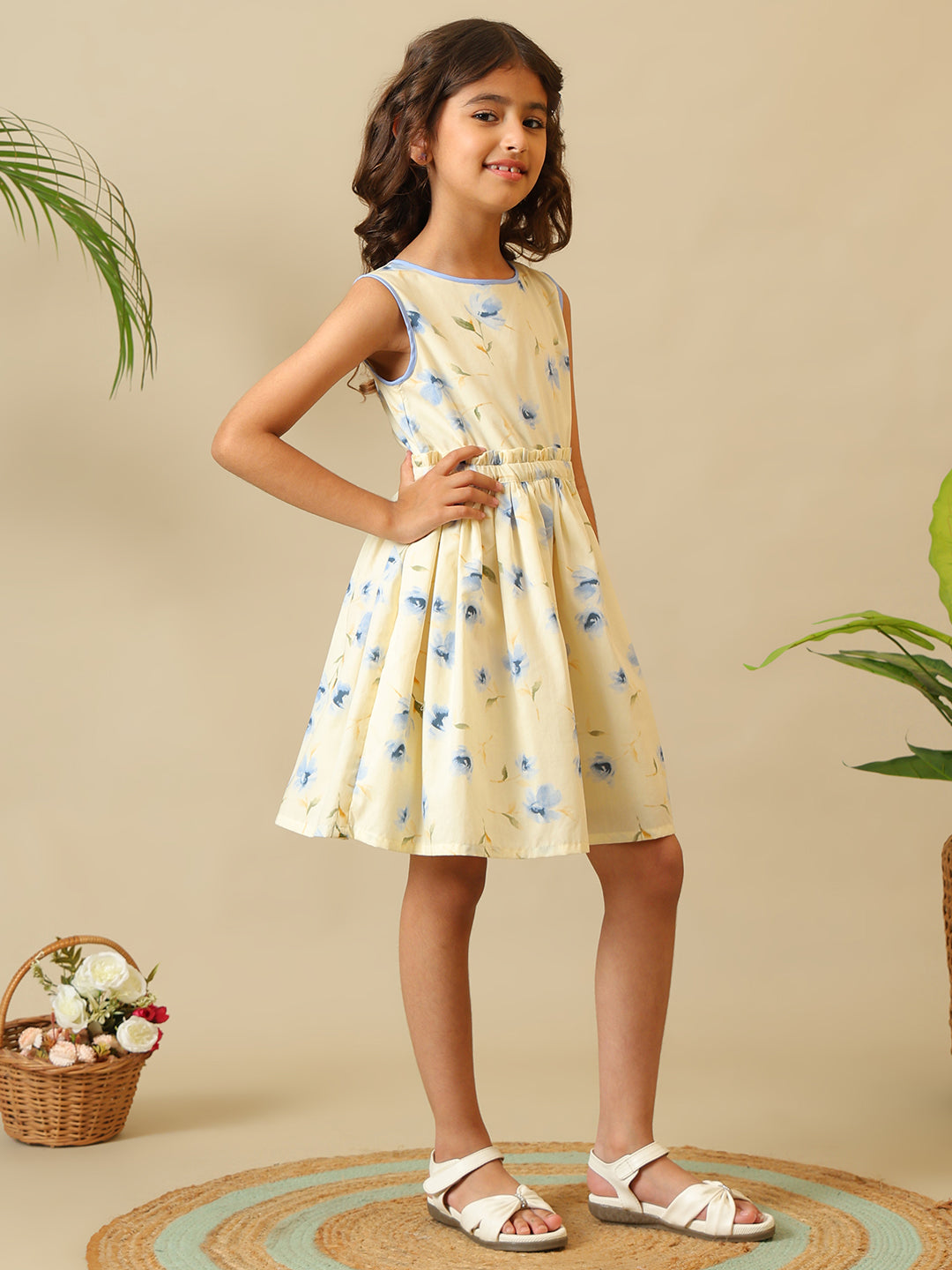 Girls Floral Printed Fit and Flare Dress