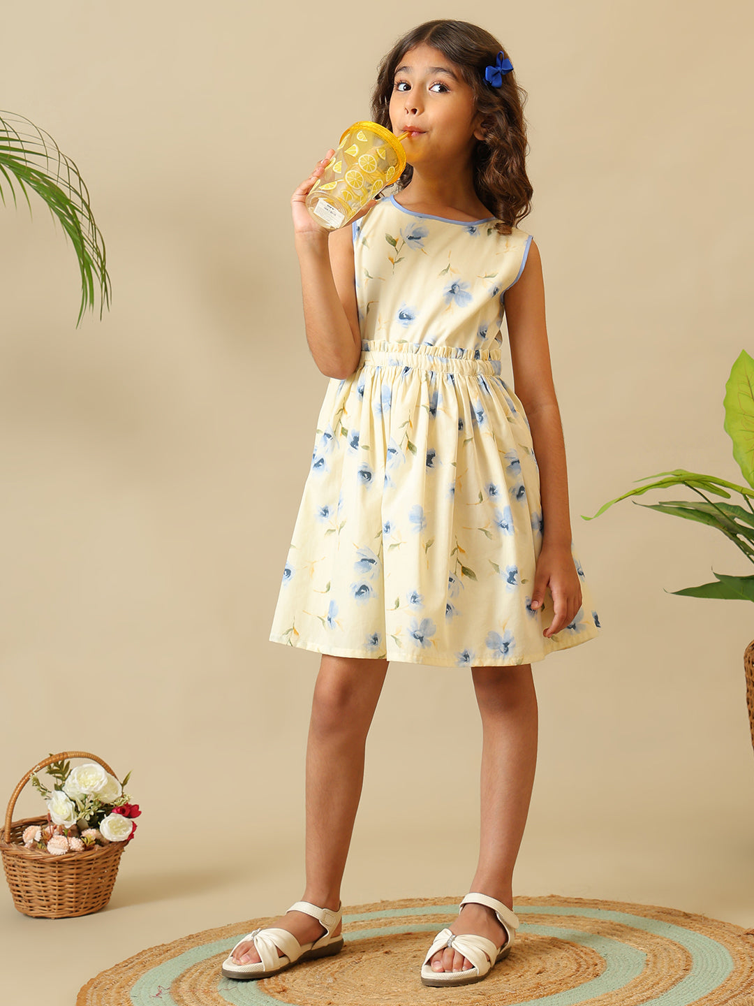 Girls Floral Printed Fit and Flare Dress