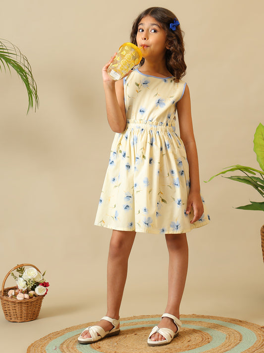 Girls Floral Printed Fit and Flare Dress