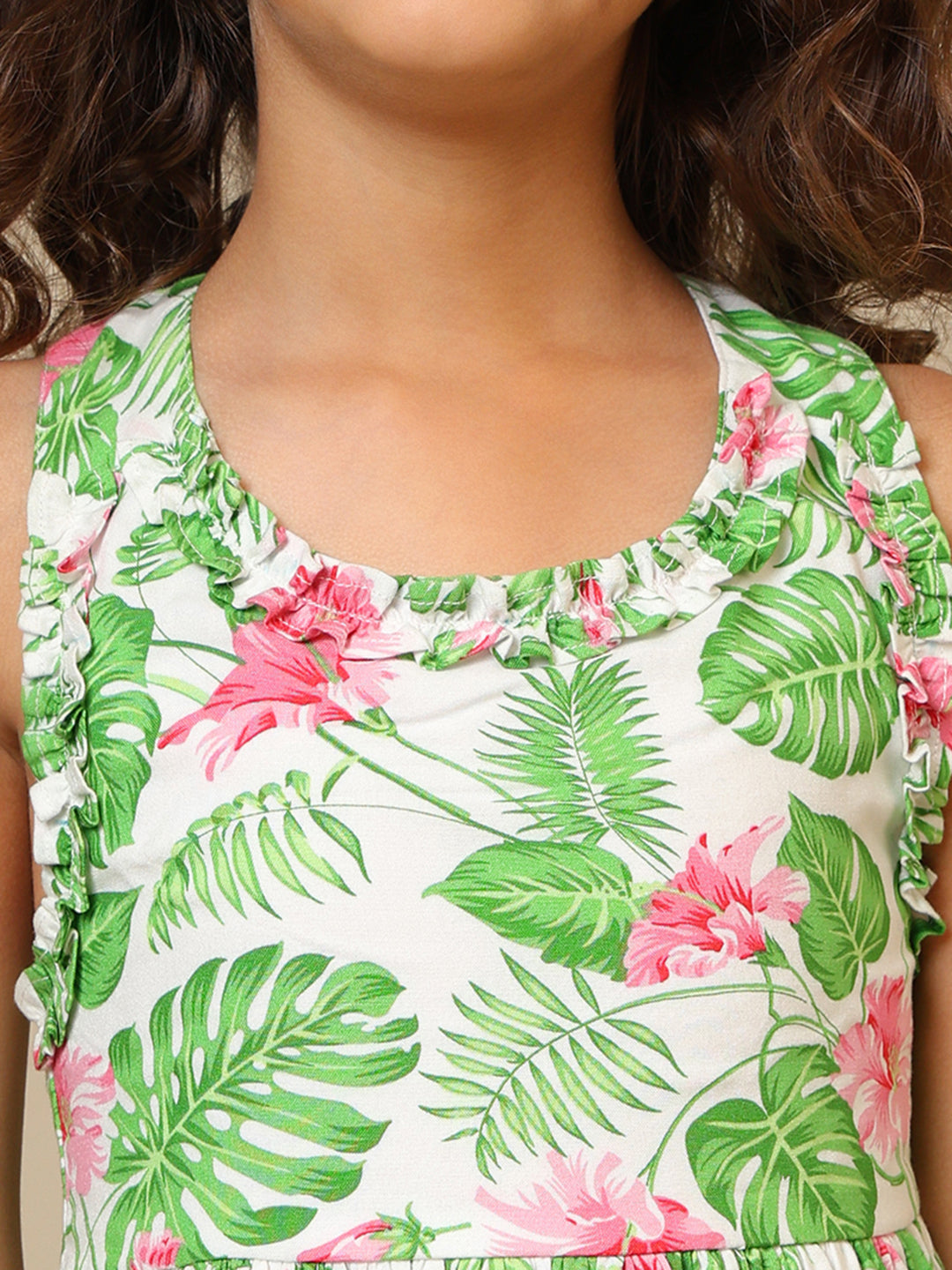 Girls Tropical Printed Fit & Flare Dress