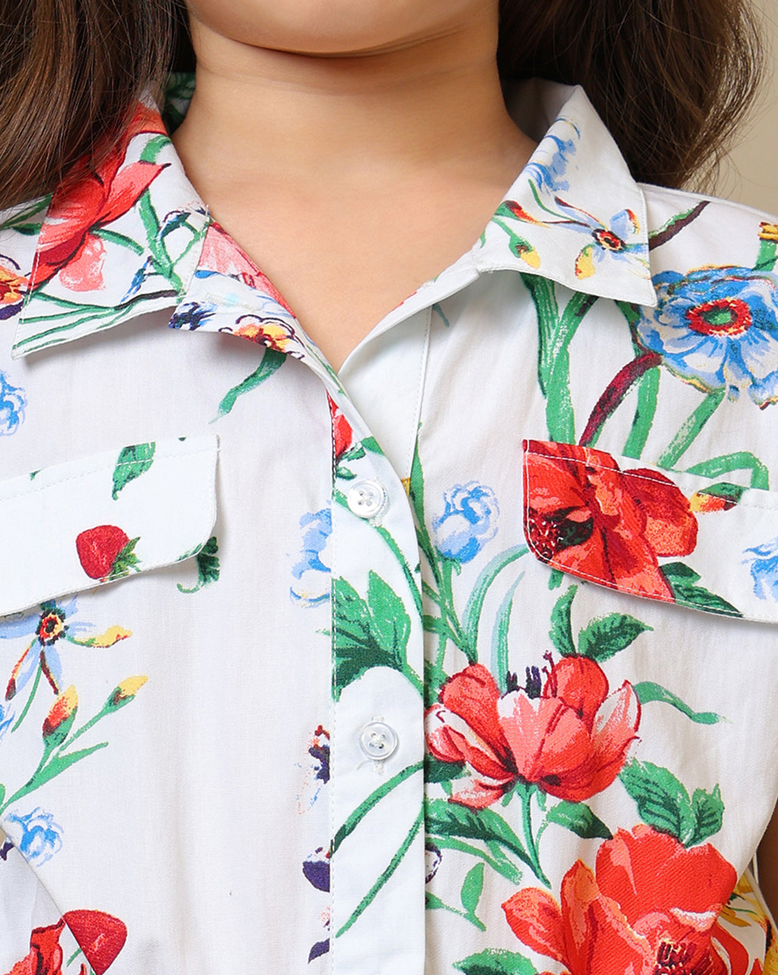 Girls Floral Printed Collared Romper