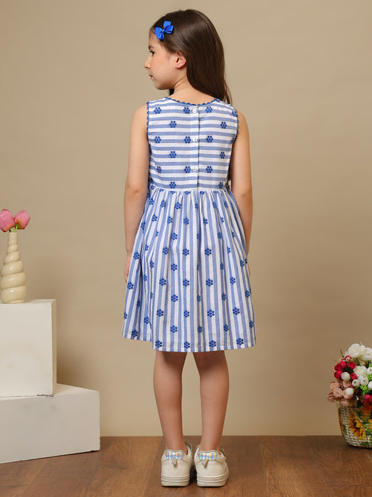 Girls Cotton Dobby Striped Dress