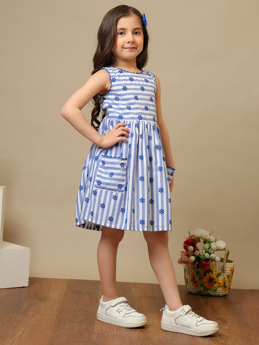Girls Cotton Dobby Striped Dress