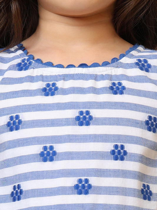 Girls Cotton Dobby Striped Dress