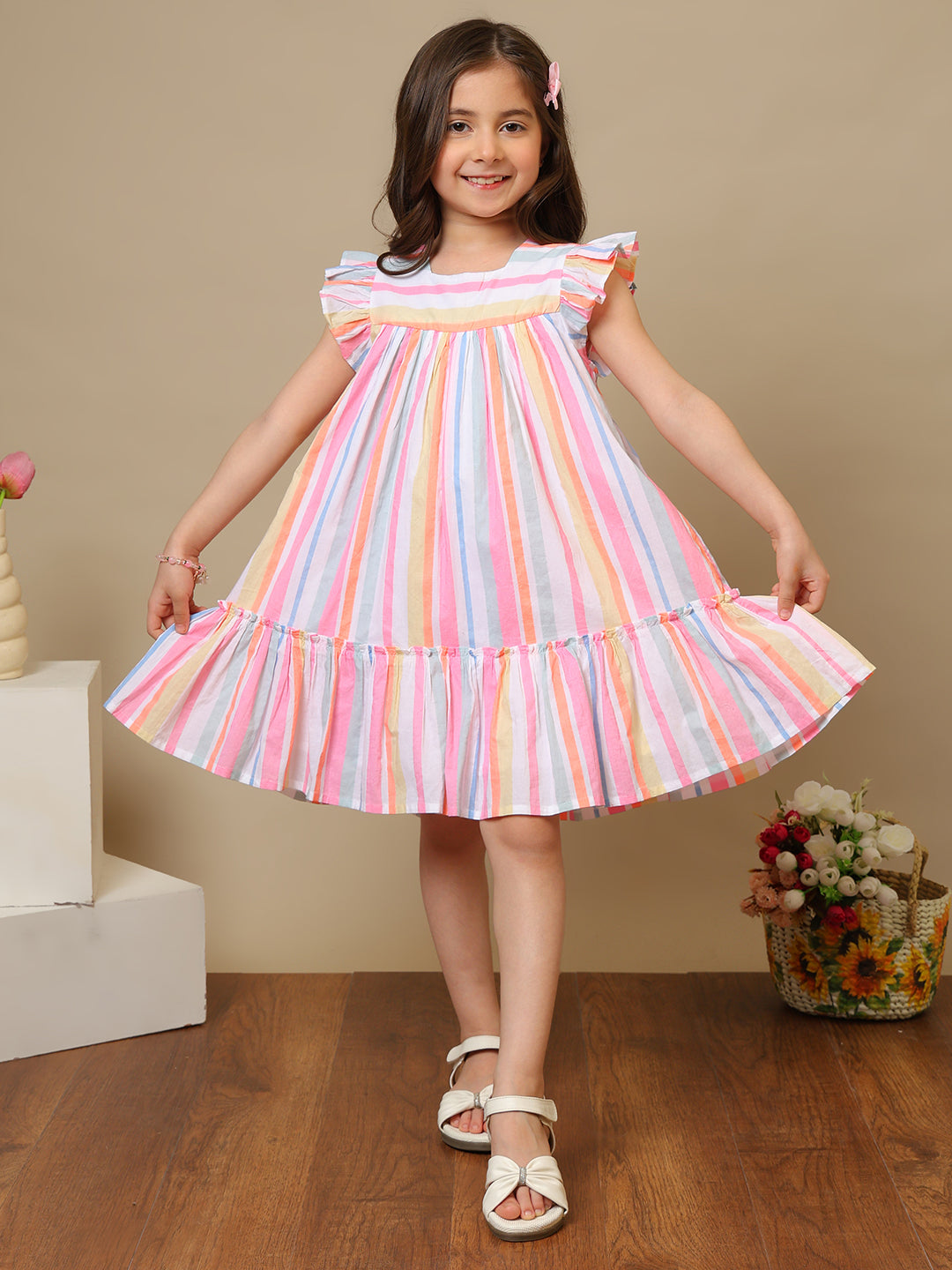 Girls Striped Cotton Dress