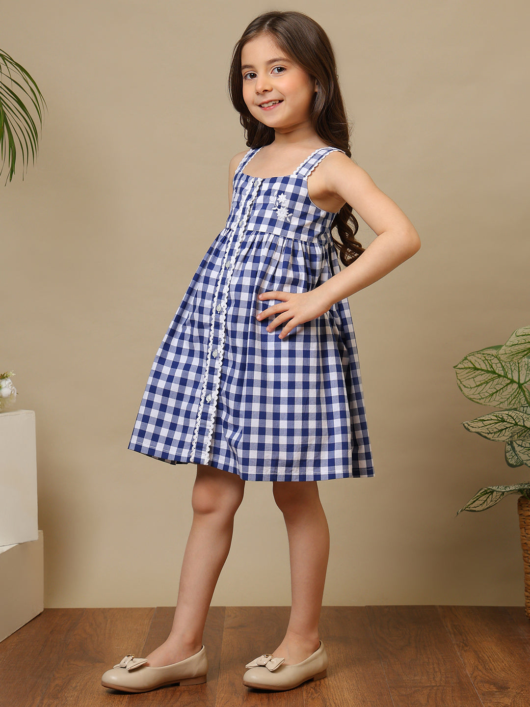 Girls Checked Cotton Dress