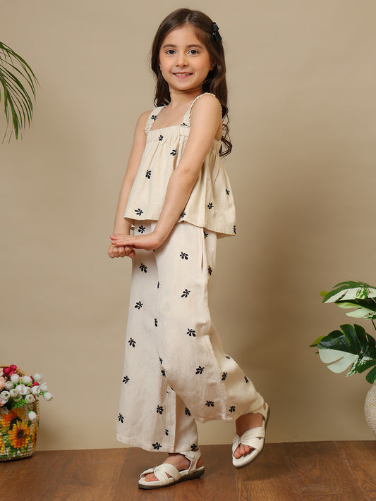 Girls Embroidered Strappy Co-Ord Set