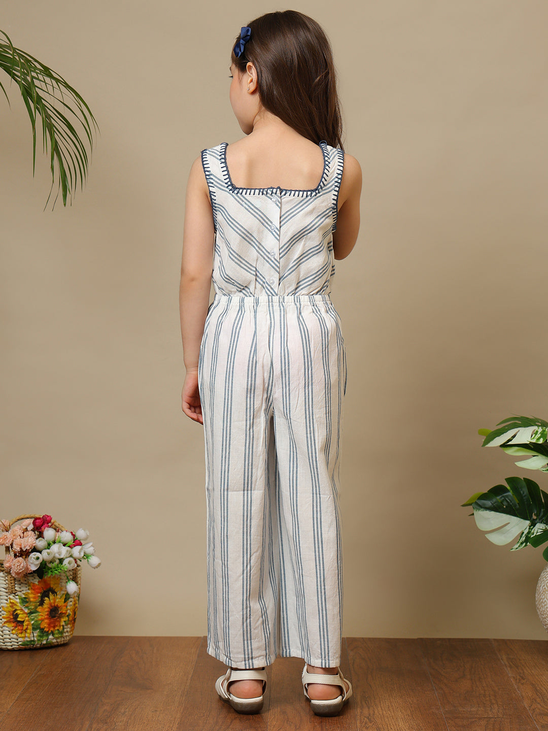Girls Striped Sleeveless Jumpsuit