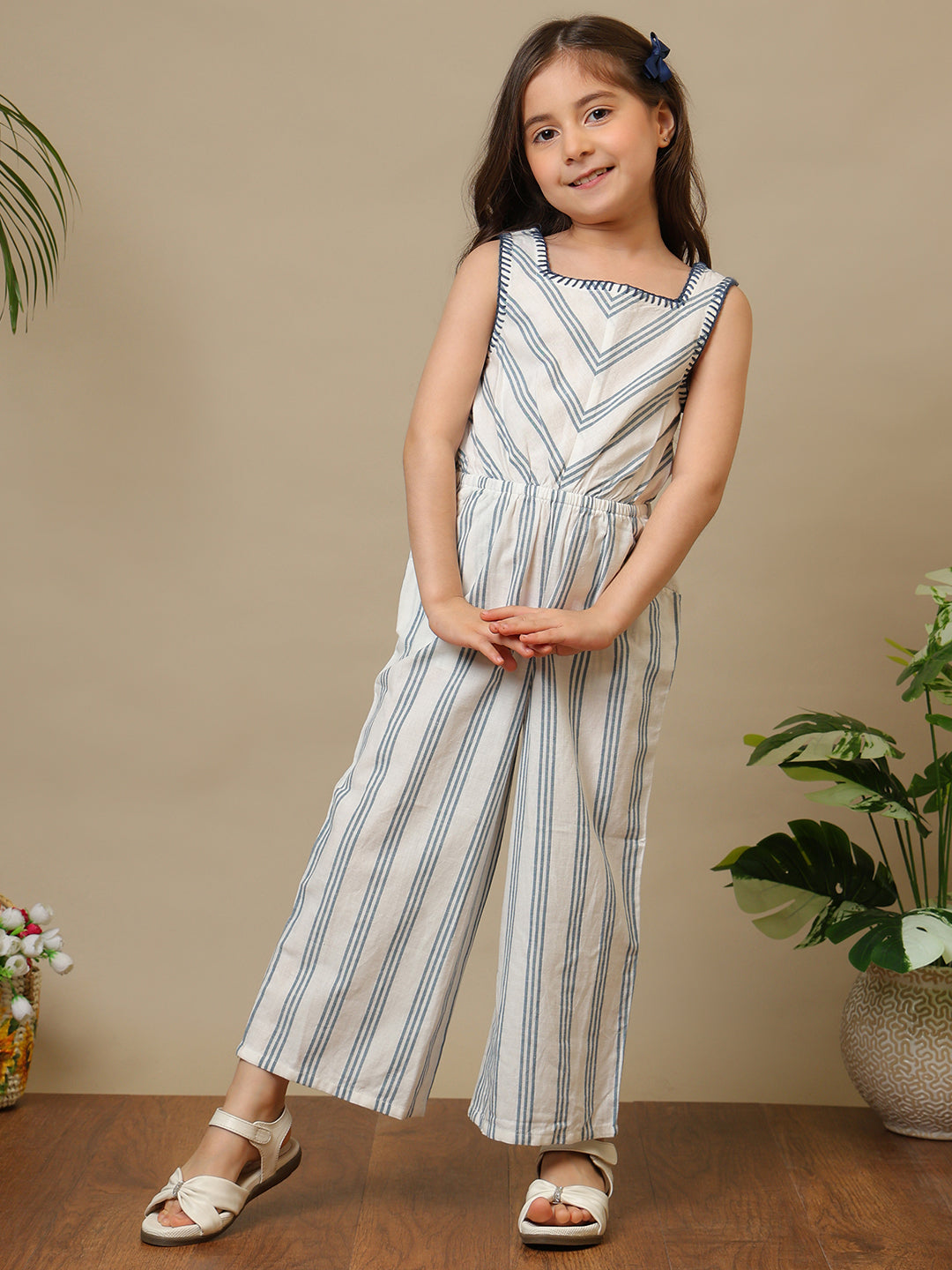 Girls Striped Sleeveless Jumpsuit