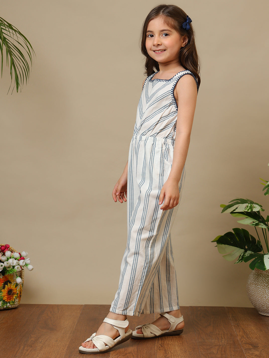 Girls Striped Sleeveless Jumpsuit