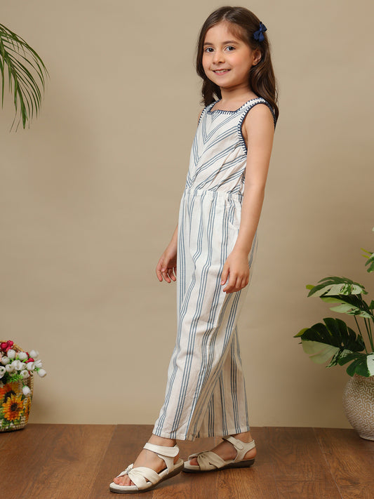 Girls Striped Sleeveless Jumpsuit