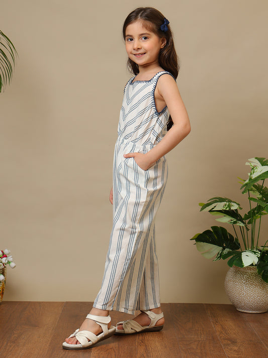 Girls Striped Sleeveless Jumpsuit