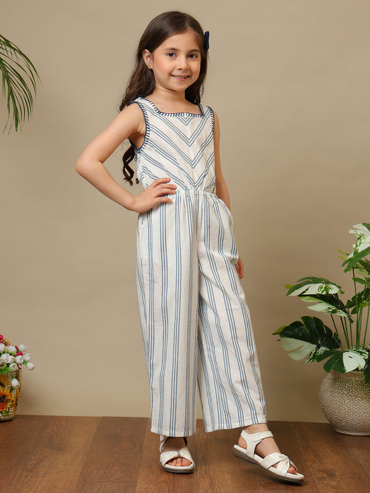 Girls Striped Sleeveless Jumpsuit