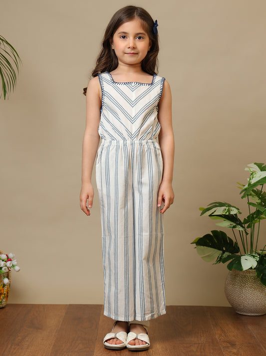 Girls Striped Sleeveless Jumpsuit