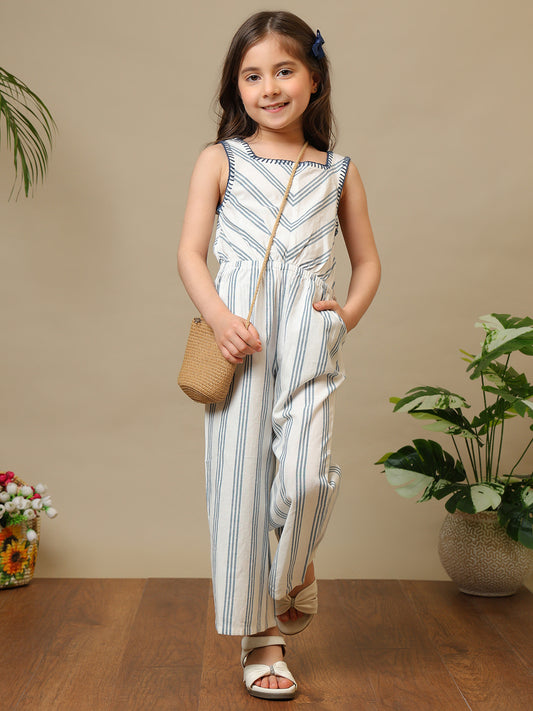 Girls Striped Sleeveless Jumpsuit